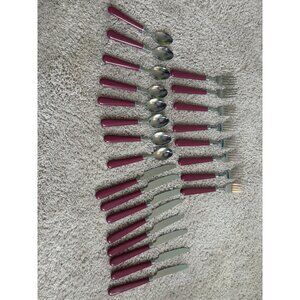 24-Piece Burgundy/Berry Stainless Matching Flatware Set‎ 8 of each